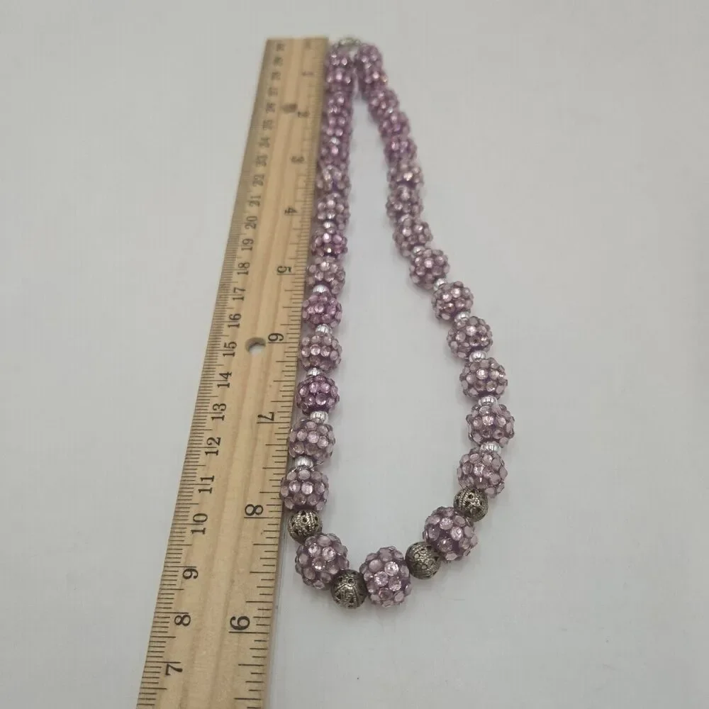 Vintage Purple Beaded Rhinestone Necklace Magnetic Clasp 18